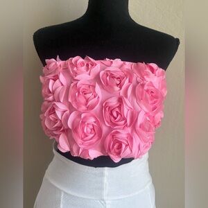 Pink Strapless Top with Floral Design